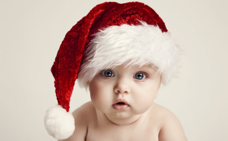 Holidays, mouth open, santa claus, Cute, child, santa hat, innocence, one person, celebration, red, looking at camera, Little, Santa, s, Baby, white background