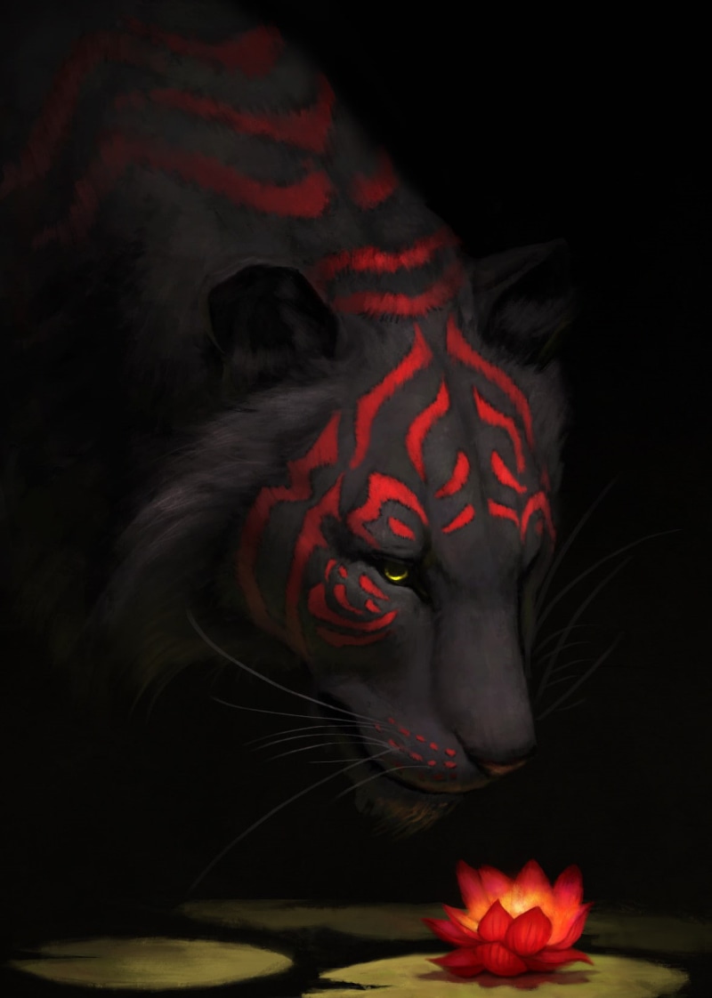 Jade Mere, 720P, tiger, animals, concept art, neon