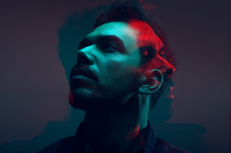 one Person, paint, s, portrait, males, men, illuminated, Double Exposure, Color, young men, close-up, human body part, green color, headshot, looking, Man
