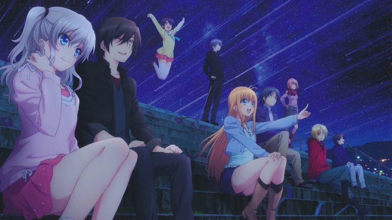 anime girls, Charlotte (anime), stars, anime boys, Otosaka Yuu, anime, 2K, sky