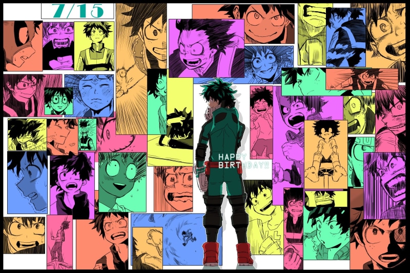 indoors, creativity, wall - building feature, poster, representation, Midoriya Izuku, western script, 1080P, variation, choice, lot, Boku no Hero Academia