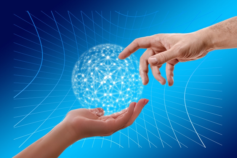 finger, global communications, 5K, security, businessman, human body part, touching, wireless technology, network, communication, blue background, holding