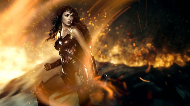 fire, females, outdoors, heat - temperature, movies, Gal Gadot, 1080P, hairstyle, burning, Wonder Woman, motion, one person, clothing, beautiful people