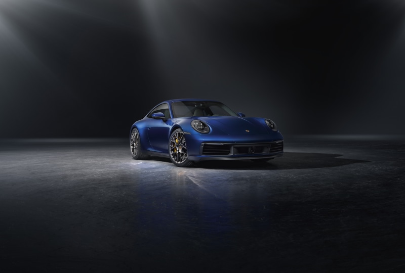 Porsche 911, sports car, vehicle, front angle view, car, 4K, blue cars, Porsche