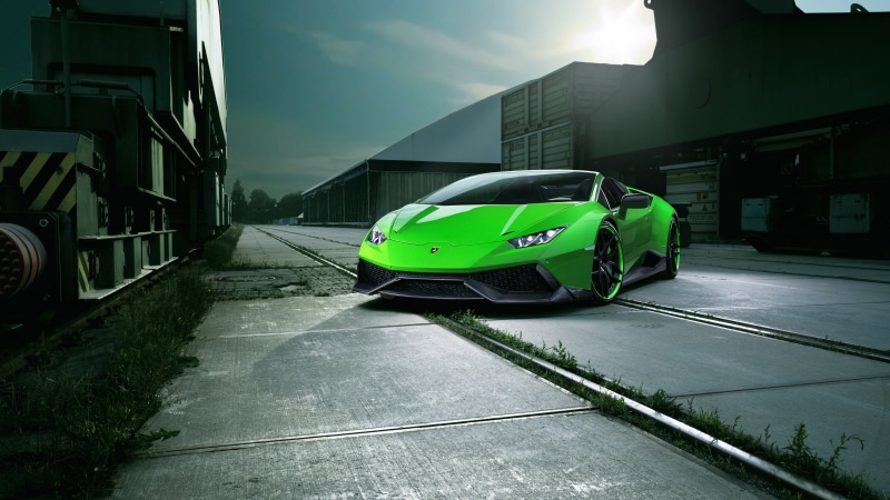 Huracan, sports, Front, Spyder, City, Supercar, 4K, View, Night, Green, Lamborghini, car