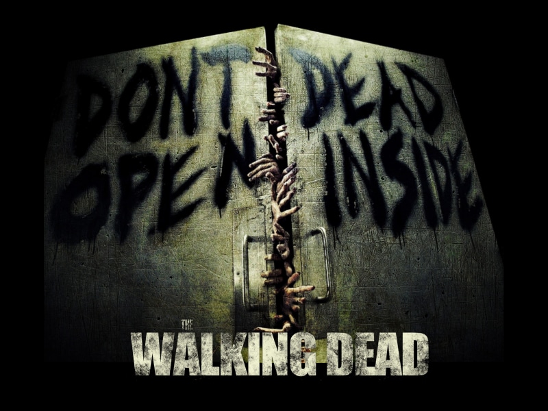 The Walking Dead, text, religion, 4K, graffiti, architecture, message, communication, indoors, belief, dark, metal, spirituality, close-up, built structure