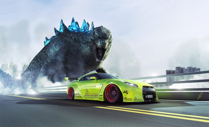 R35, sky, car, travel, architecture, built structure, no people, motor vehicle, sports, day, GTR, city, Speed, motion, racecar, auto racing, blurred motion
