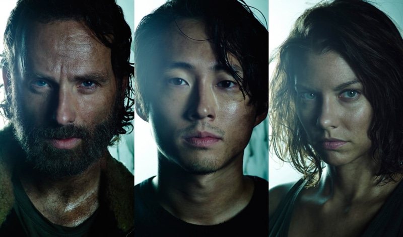 portrait, Glenn Rhee, collage, young adult, Lauren Cohan, serious, headshot, Steven Yeun, front view, men, adult, human face, people, 720P, real people