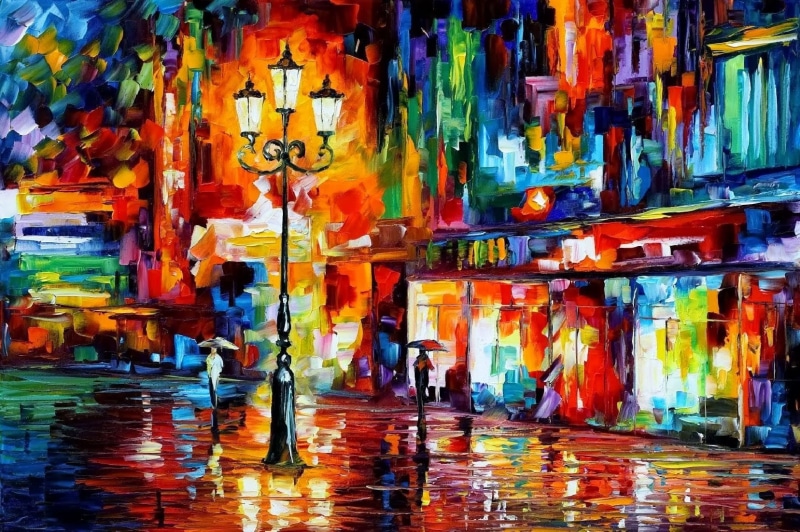 720P, painting, Colorful, Street Light, Leonid Afremov