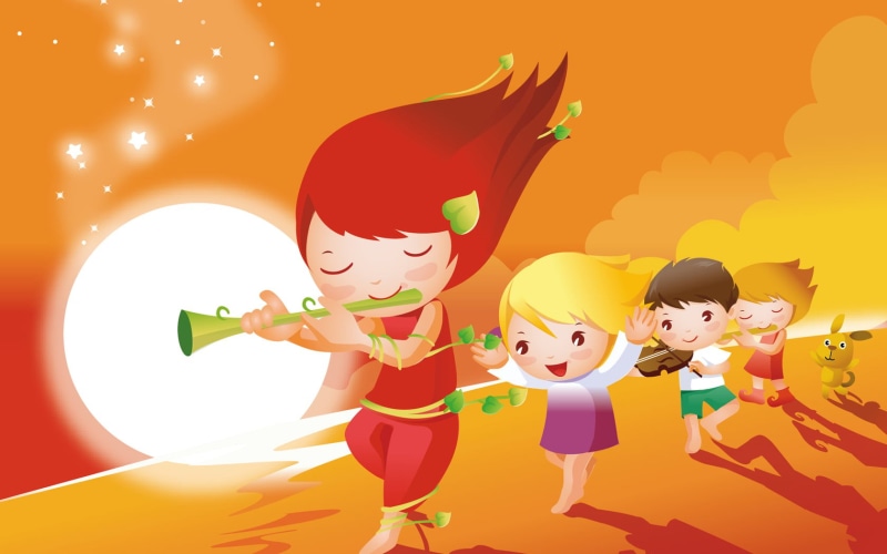 cute, cartoon, boys, kids, four, holding, emotion, instruments, children, females, offspring, walking, 720P, men, nature, toy, Cartoons, smiling, women