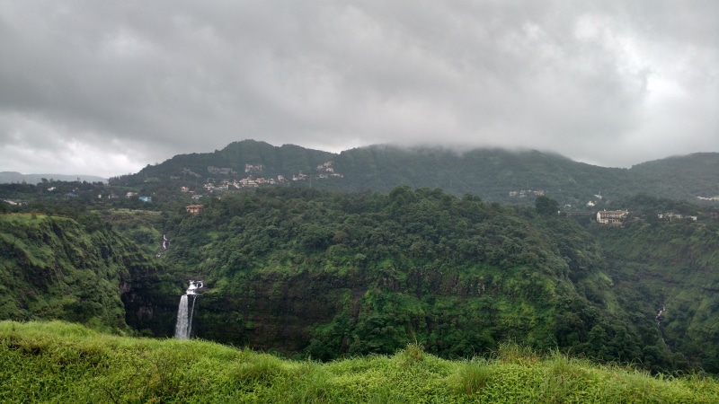 5K, india, mountain, scenics - nature, rain, beauty in nature, green color, tree, kune falls, nature, environment, plant, lonavala, day, cloud - sky, outdoors