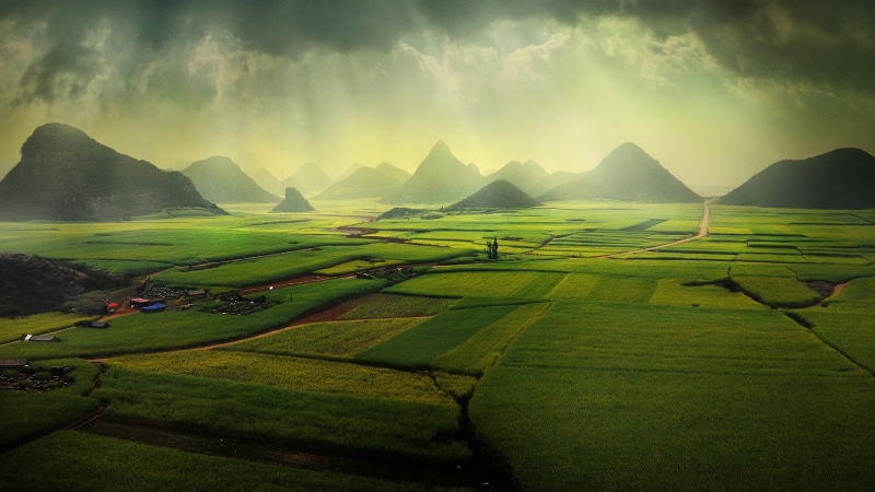 Canoli, nature, mountains, sky, landscape, road, field, house, farm, Monsoon, clouds, rain, China, yunnan (china), 1080P