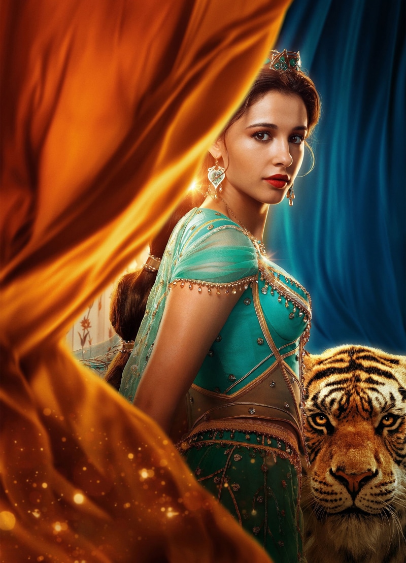women, Naomi Scott, tiger, actress, brunette, movies, 2K, long hair, Aladdin, lipstick