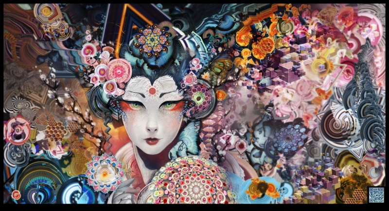 colorful, Android Jones, psychedelic, geisha, 1080P