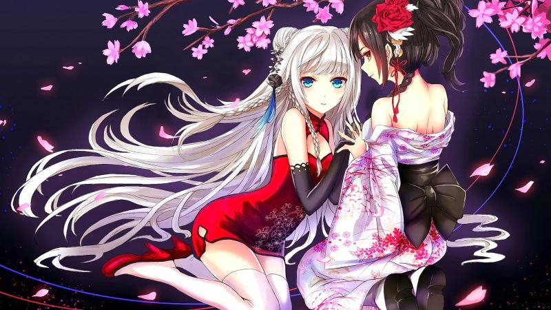 portrait, mask, red, Chinese dress, kimono, girls, real people, anime, 1080P, Cheongsam, illustration, women, human representation, cherry blossom, clothing