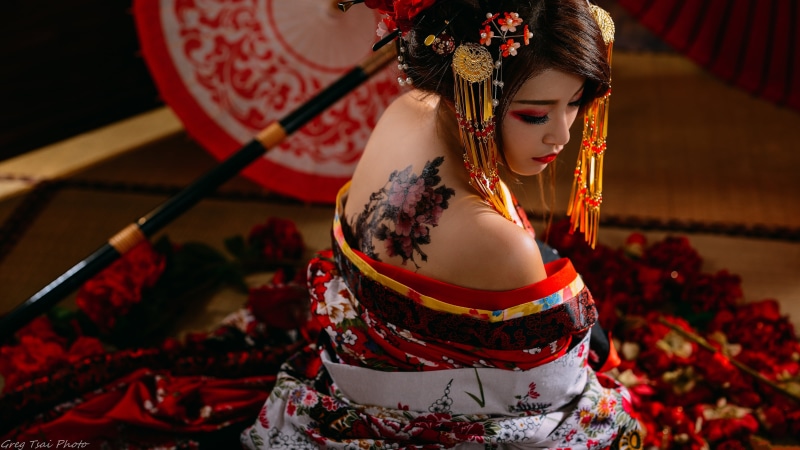 Women, Geisha, Parasol, 4K, Woman