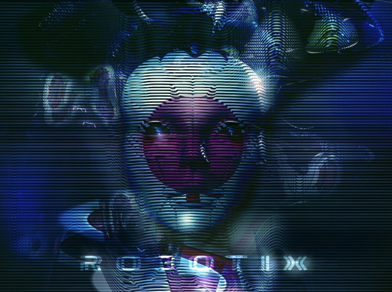 technology, men, pattern, lifestyles, portrait, real people, adult, geisha, looking at camera, close-up, robot, human body part, digital composite, front view