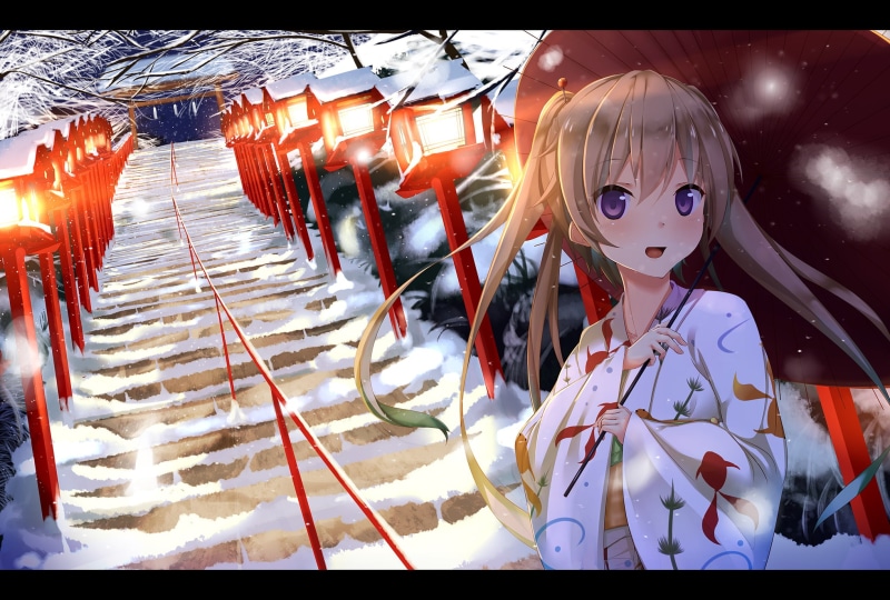 1080P, Japanese clothes, childhood, girls, representation, innocence, Ao no Kanata no Four Rhythm, Japanese umbrella, Arisaka Mashiro, art and craft, child