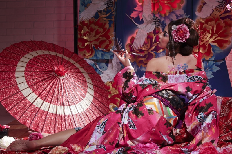kimono, tube, Japanese, 1080P, umbrella, Asian, style, geisha, pose