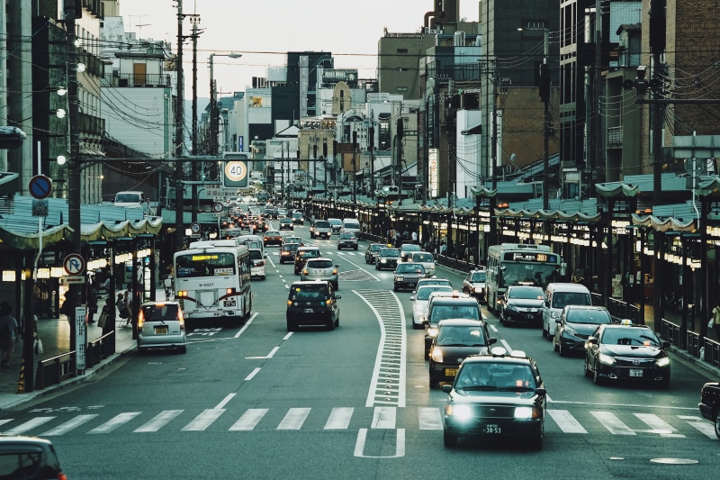 cityscape, car, traffic, buildings, 4K, motor vehicle, road marking, symbol, city street, street, land vehicle, road, cars, city, architecture, sign, building exterior