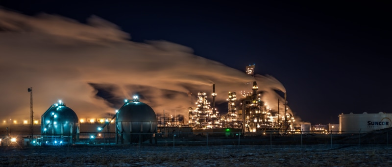 industry, refinery, illuminated, chemical plant, car, benzine, no people, climate, environmental issues, sky, fuel and power generation, factory, environment