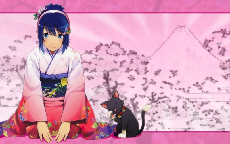nature, three quarter length, real people, cat, kimono, beautiful, women, cultures, japan, costume, madobe nanami, leisure activity, one Person, people