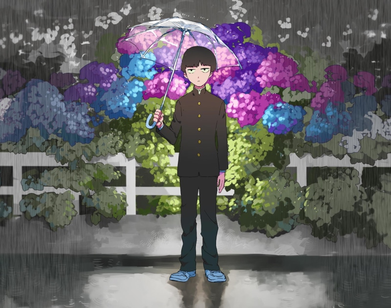 anime boys, rain, Mob Psycho 100, umbrella, Kageyama Shigeo, 1080P, anime