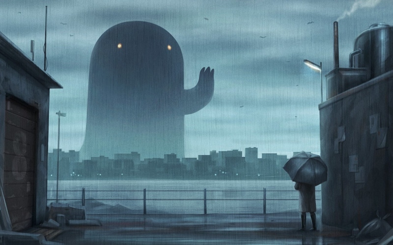 giant, digital/artwork, rain, umbrella, 720P, hd