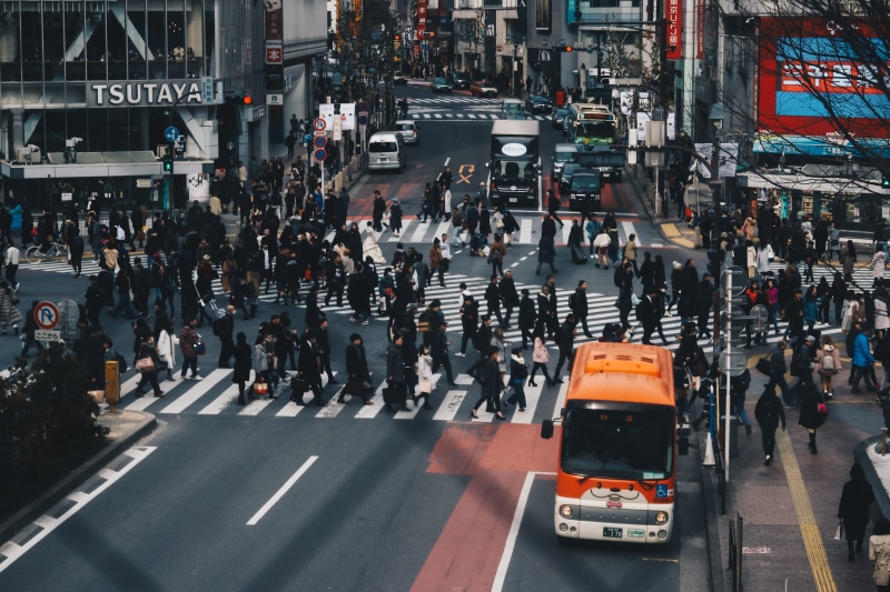 car, land vehicle, cityscape, large group of people, transportation, tokyo, group of people, lane, mode of transportation, shibuya, crosswalk, people, crossing