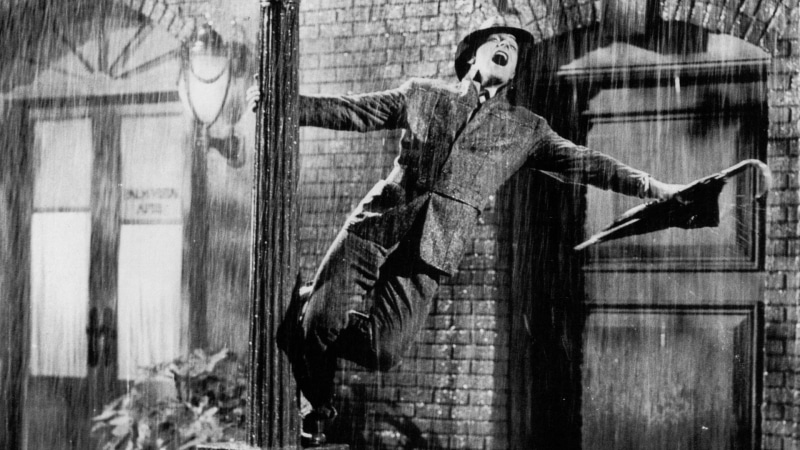 movies, umbrella, umbrellas, grayscale, hd, singing in the rain, singing, kelly, rain, art, 1080P, gene