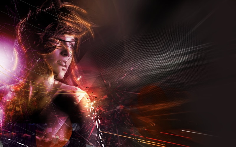 headshot, digital composite, front view, glowing, sparks, night, long exposure, indoors, 720P, light - natural phenomenon, motion, dark, child
