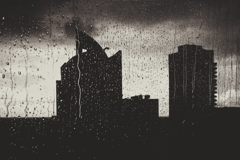 weather, architecture, storm, light, green, texture, built structure, high, dew, umbrella, summer, rise, window, buildings, puddle, skyscraper, water, silver