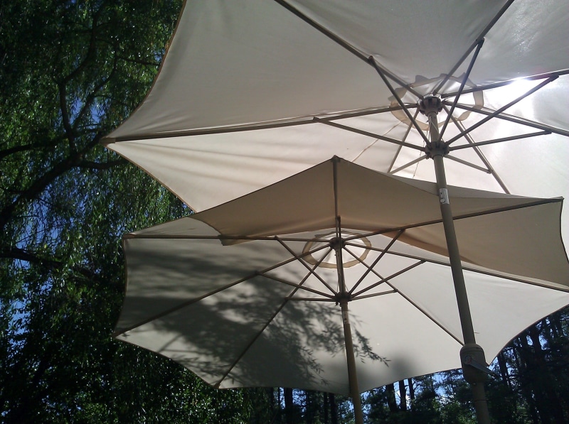 sunlight, Umbrellas, day, no people, open, safe, shade, glass - material, dry, low angle view, sun, outdoors, architecture, reflection, shelter, cover