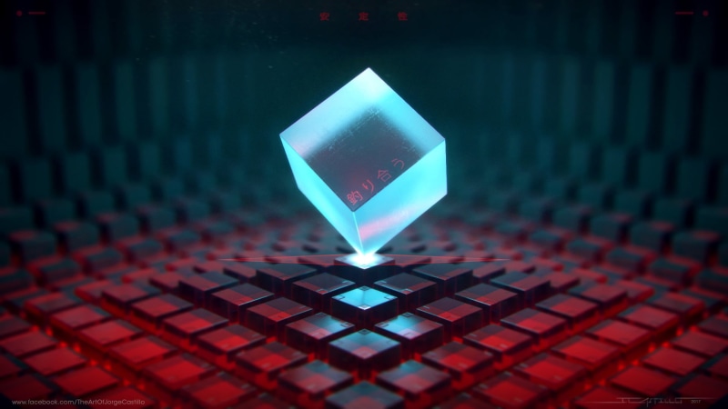 cube, 1080P, neon, 3D, digital art, Chinese character, Jorge Castillo, technology