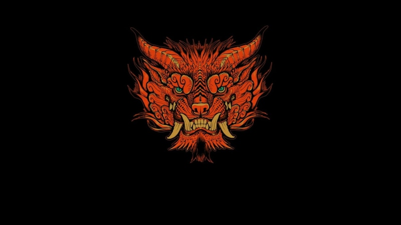 demon, craft, graphic design, indoors, art and craft, chinese guardian lion, animal representation, dragon, design, animal, pattern, representation, graphics