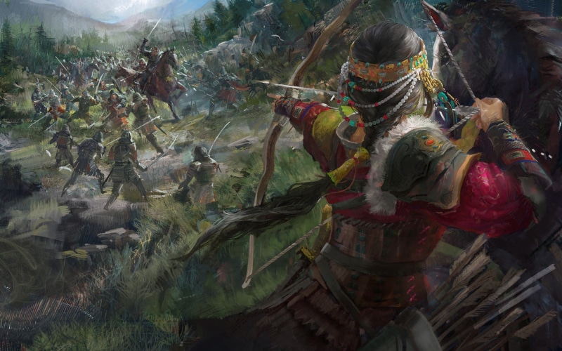 architecture, 1080P, character, religion, craft, artwork, painting, outdoors, nature, arrow, archer, fantasy art, battle, sculpture, no people, statue