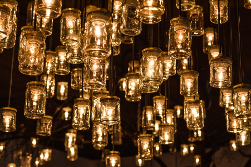 abundance, luxury, photography, clear, full frame, lighting equipment, shiny, jars, large group of objects, energy, 5K, electricity, lights, bulbs, pattern