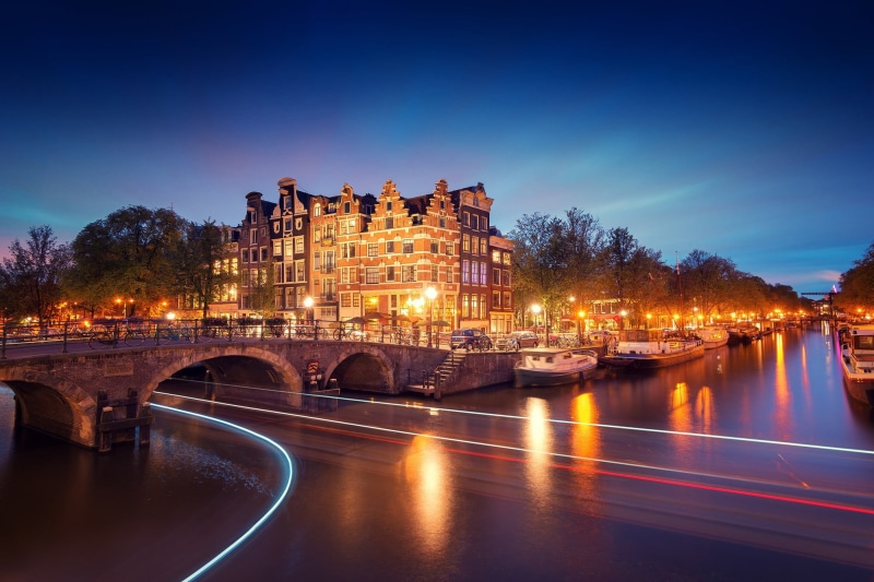 night, Netherlands, architecture, nature, boat, passing, old building, city, bridge - man made structure, lapse, river, connection, reflection, water, built structure