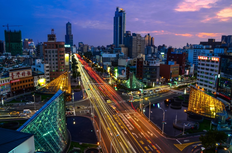 built structure, illuminated, city street, night view, street, sky, 4K, city life, outdoors, rails, speed, the urban landscape, lights, traffic, kaohsiung