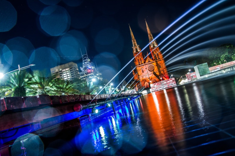 marys, cathedral, st, Nightime, Sydney, St Marys Cathedral, 1080P, fountains