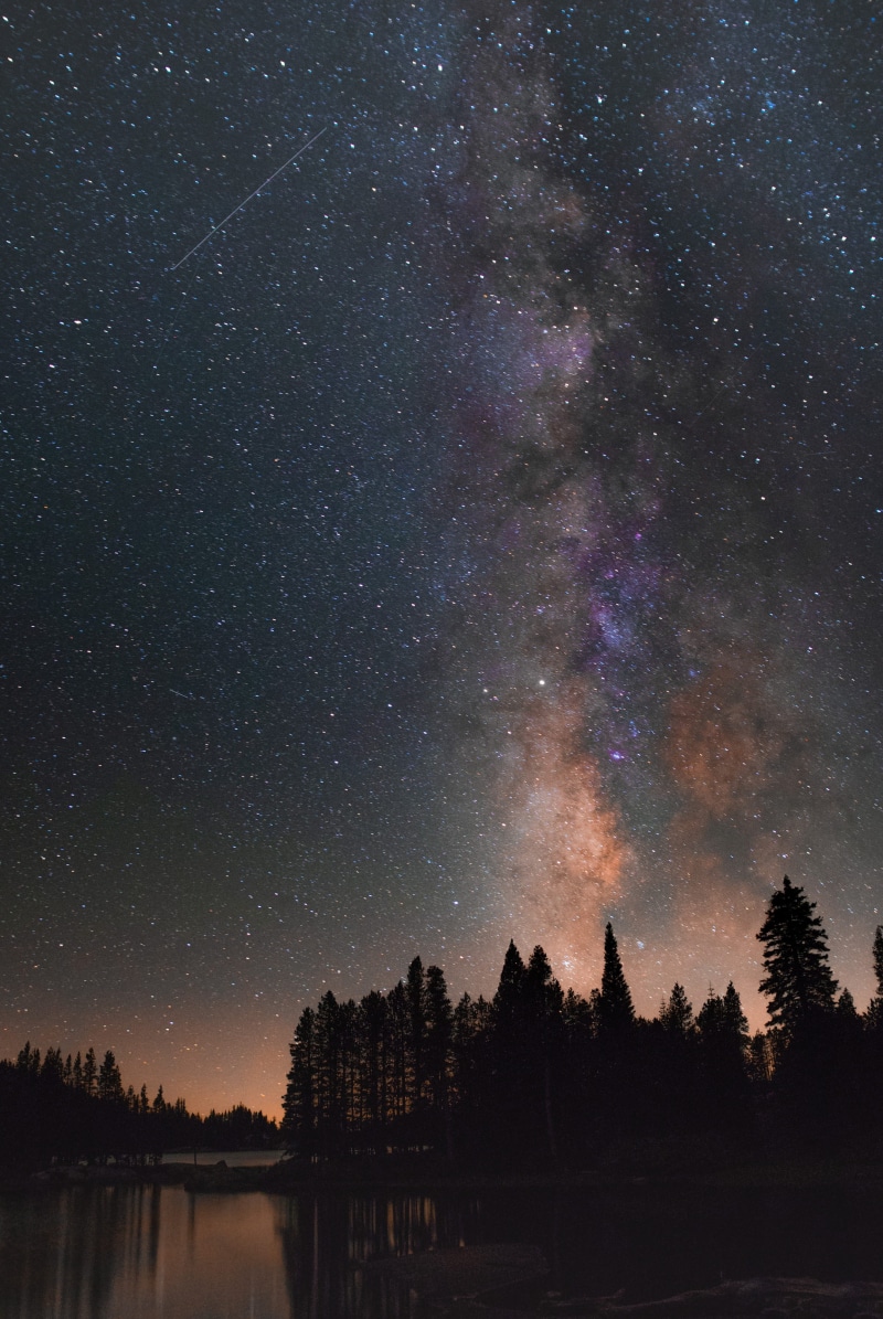 photography, lake, landscape, nightime, beauty in nature, shooting star, no people, sky, milkyway, water, idyllic, space and astronomy, tree, tranquility