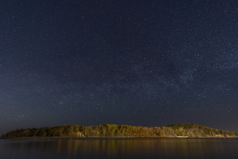 ocean, scenics - nature, nighttime, low light, star - space, starry, idyllic, tranquil scene, space and astronomy, mountain, galaxy, body, island, milky way