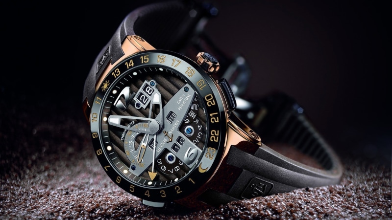 1080P, close-up, round, watch, luxury, wealth, gray, personal accessory, timer, silver - metal, indoors, clock, steel, no people, accuracy, Ulysse Nardin