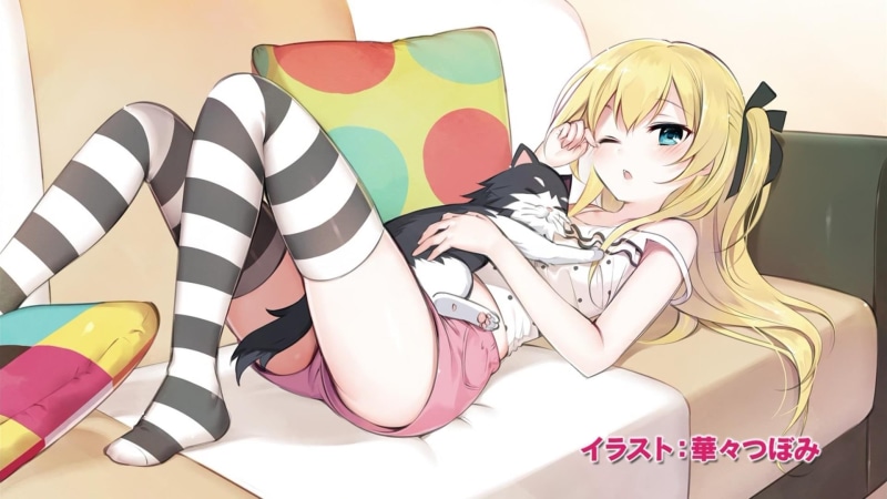 women, female, lifestyles, cat, lying down, anime girls, beautiful woman, loli, beauty, tuxedo, young adult, illustration, yellow, 1080P, haired, fashion