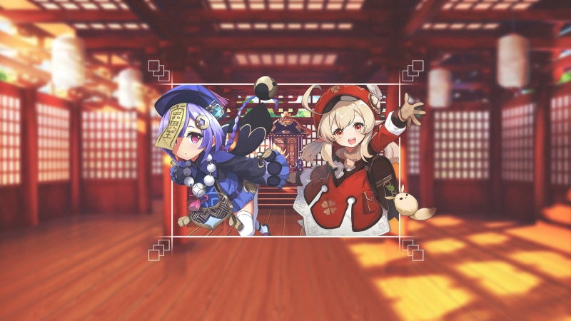 video games, Bomber, anime, 4K, temple, Qiqi (Genshin Impact), Genshin Impact, training, fan art, anime girls, picture-in-picture, Klee (Genshin Impact