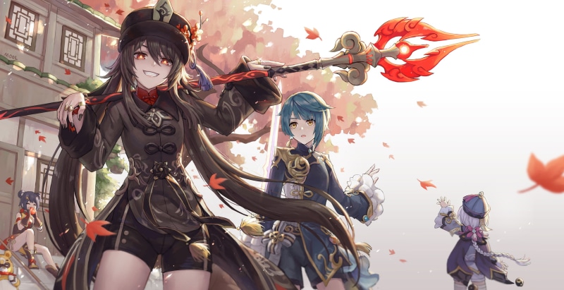 Xiangling (Genshin Impact), hu tao, Hu Tao (Genshin Impact), anime, Genshin Impact, anime girls, Xingqiu(Genshin Impact), Qiqi (Genshin Impact), MoolMoonlight