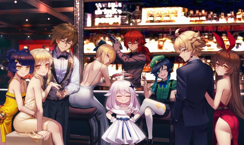 anime girls, 1080P, Xiangling (Genshin Impact), Lumine (Genshin Impact), Genshin Impact, Diluc (Genshin Impact), Paimon(Genshin Impact), Amber (Genshin Impact)