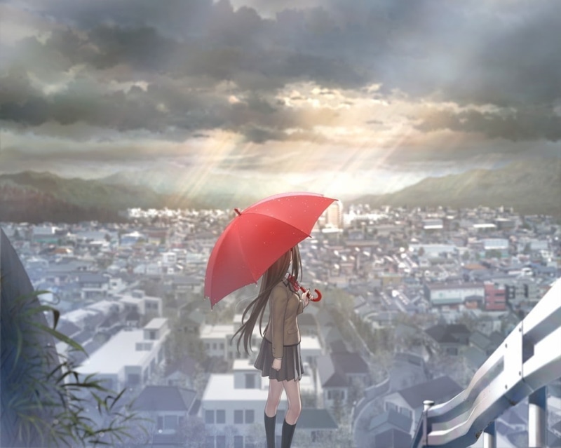 city, Anime Girls, 480P, Alone, umbrella