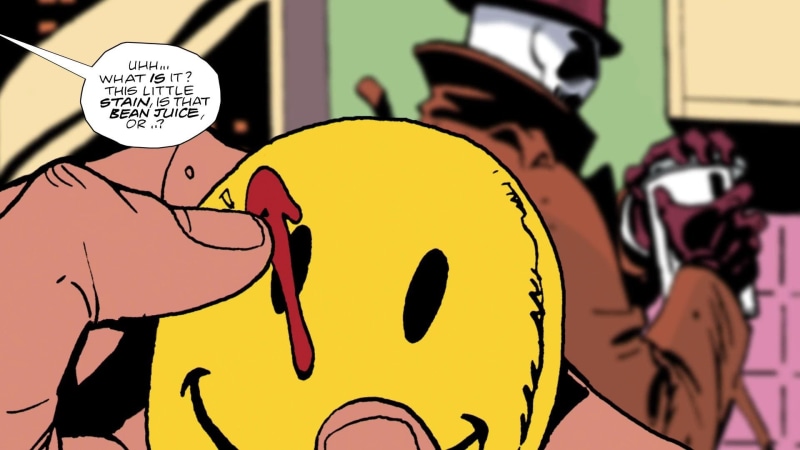 1080P, nite, comics, owl, smiley, rorschach, watchmen, splatters, fingers, badges, blood, graphic, face, stain