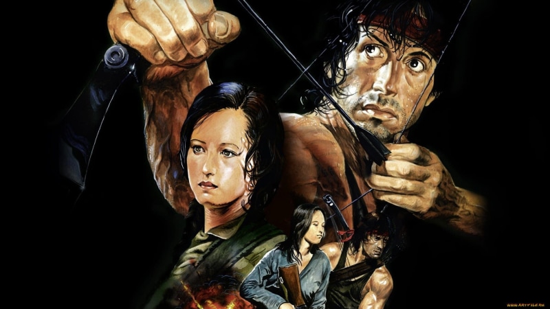 Rambo: First Blood Part II, Rambo, movies, Julia Nickson, Sylvester Stallone, 1080P, artwork, bow